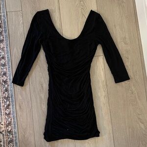 Forever 21 Black Ruched Quarter Sleeve Bodycon Dress Size M